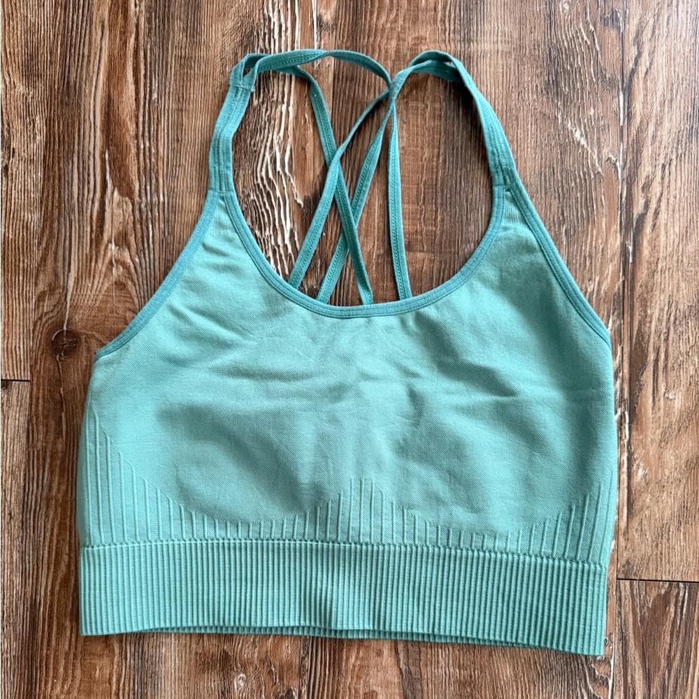 Green Sports Bra with Criss-Cross Straps